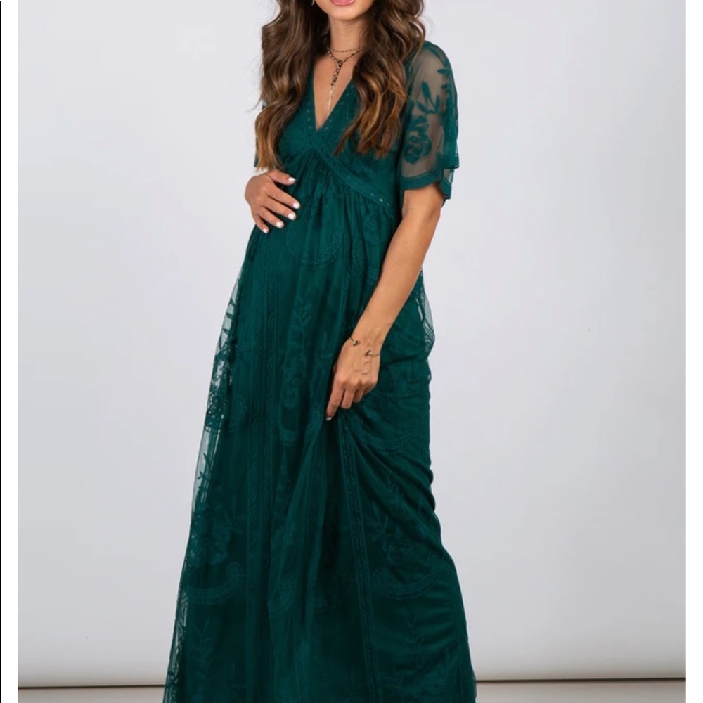 Forest Green Lace Mesh Maternity Maxi Dress